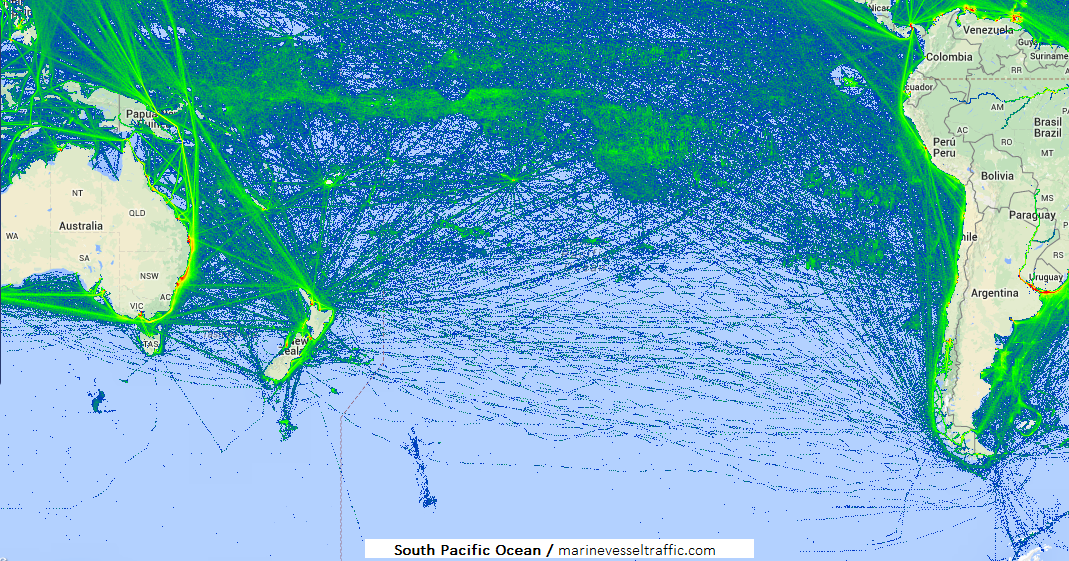 Live Marine Traffic, Density Map and Current Position of ships in SOUTH PACIFIC OCEAN